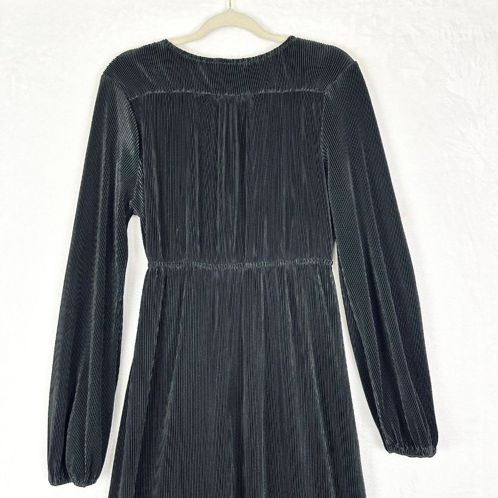 Baltic Born Black Faux Wrap Maxi Dress Sz L - Crushed Velvet Ribbed Holiday Glam - Picture 5 of 12